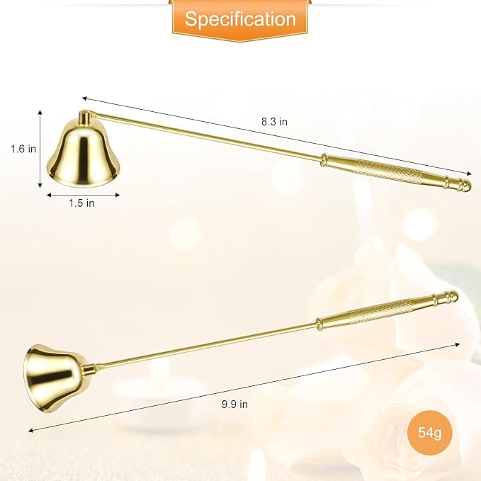 Jowxsx Golden Candle Trimmer for Candle Enthusiasts，Candle Snuffer Extinguisher with Long Handle, Polished Stainless Steel Wick Flame Snuffer for Safe Candle Extinguishing，Accessories