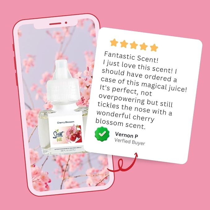Scent Fill Cherry Blossom Plug in Air Freshener, Scented Oil Refills, 2 Refills + Diffuser