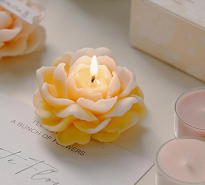 Jasmine Flower Shape Scented Candle,50G Multicolour Romantic Soy Wax Aesthetic Decorative Healing Candle for Valentine's Day Wedding Birthday,Prefect Gift for Meditation Stress Relief Mood (Yellow)