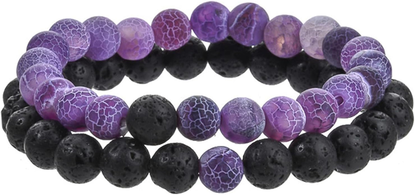 FORUBUS 2Pcs Lava Rock Beaded Bracelet Set – Essential Oil Diffuser Jewelry with Natural Stone Beads for Aromatherapy, Yoga, Meditation, and Stress Relief, Stretchy Bracelets for Women Men