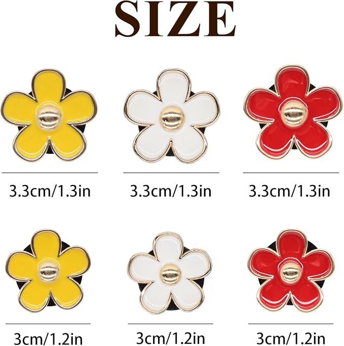 ORIESSE 6pcs Flower Car Air Freshener Vent Clips,Red Yellow White Daisy Car Dashboard Accessories,3.3cm/3cm Flower Air Vent Clip for Women,Refillable Car Diffuser Decor
