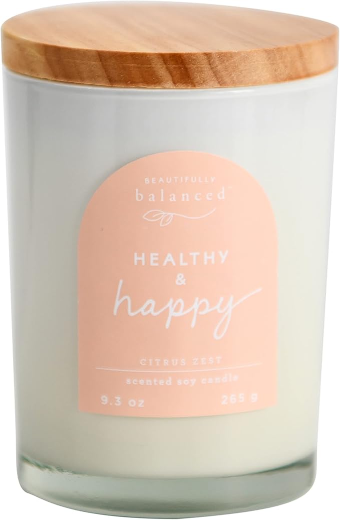 Scented Lidded Glass Soy Candle, Healthy + Happy, 9.3 oz.