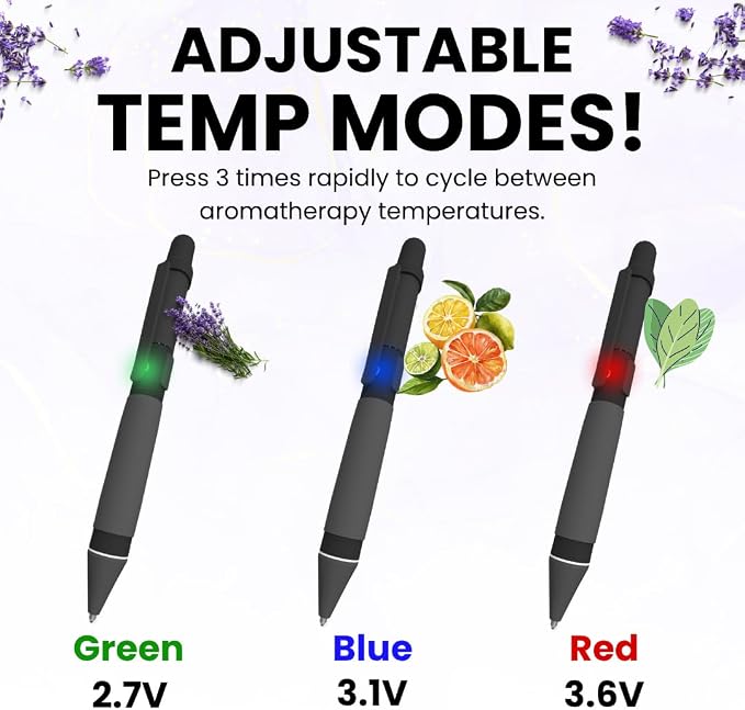 Aromatherapy Writing Pen Battery with Real Ink Tip and Hidden Diffuser Port, Soft Touch Ballpoint for Note Taking, Signature, and On-the-Go Relaxation, Rechargeable Wellness Gift for Office or Travel