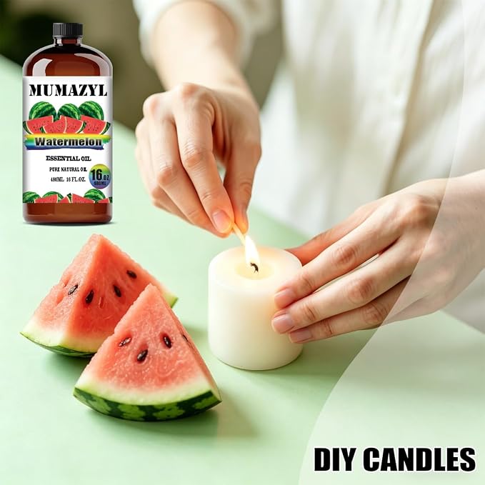 Watermelon Essential Oil, Watermelon Oil 16 Fl Oz 480ML for Diffuser Humidifier Yoga Cleaning DIY Candle Soap Making MUMAZYL Essential Oils