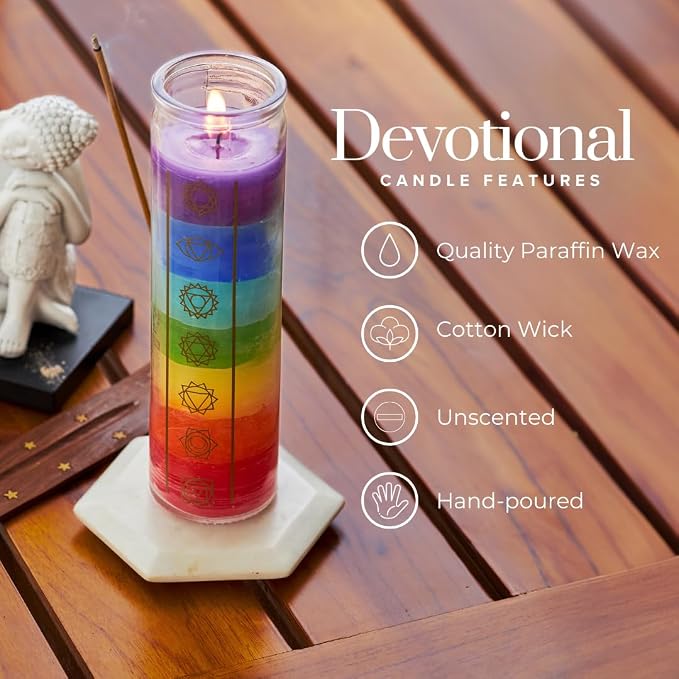 Simply Soson 2x8 inch 7 Chakra Candle Unscented Devotional Candle in Glass Jar - Set of 3 – Glass Prayer Candle - Promotes Positive Energy, Meditation & Relaxation