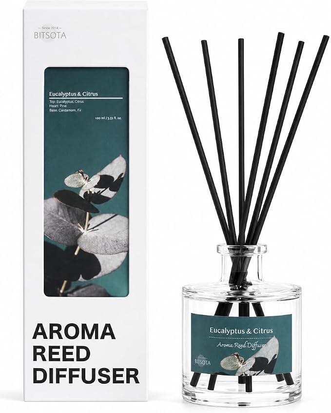 Reed Diffuser Set, Eucalyptus & Citrus 3.52 oz (100ml) Scented Diffuser with Sticks Home Fragrance Reed Diffuser for Bathroom Shelf Decor, Ideal Gift for Woman