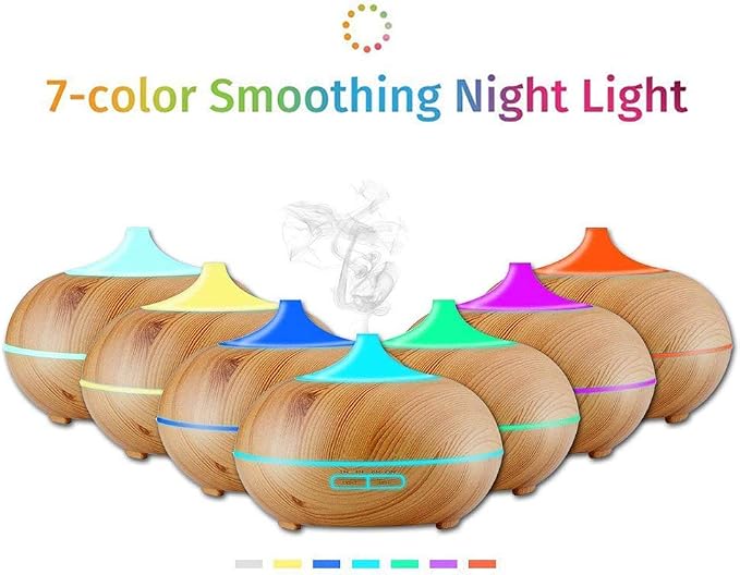 Aroma Essential Oil Diffuser, JoySusie 500ml Wood Grain Ultrasonic Cool Mist Whisper-Quiet Humidifier with Color LED Lights Changing & 4 Timer Settings, Waterless Auto Shut-Off for Spa Baby
