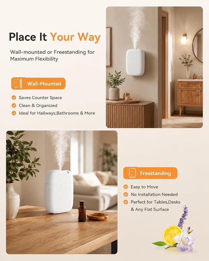 Waterless Essential Oil Diffuser with Bluetooth App Control, Smart Scent Air Machine Covers Up to 3000 Sq Ft for Home, Hotel & Spa, Quiet Aromatherapy Diffuser with Timer & Mode (White)