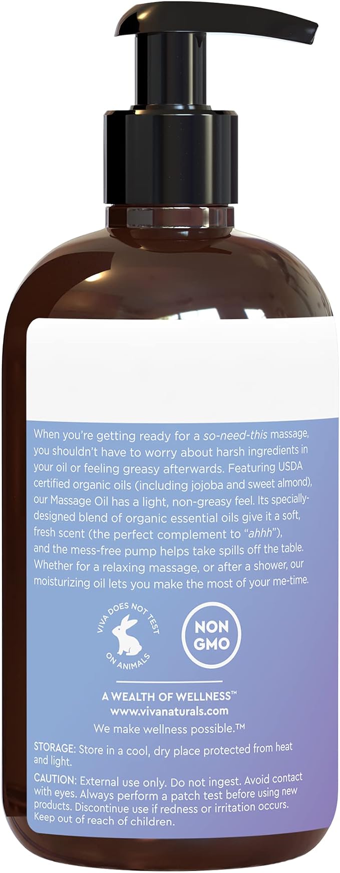 Viva Naturals Organic Massage Oil, Lavender Scented, 8 fl oz (237 mL) – Non-Greasy, Certified Organic Massage Therapy Oils