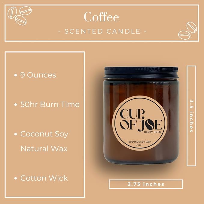 9 oz Coffee Scented Candle, Fresh Espresso Candle, Macchiato Coffee Candles, Large Jar Candles for Women, Gift for Men and Women, Amber Glass
