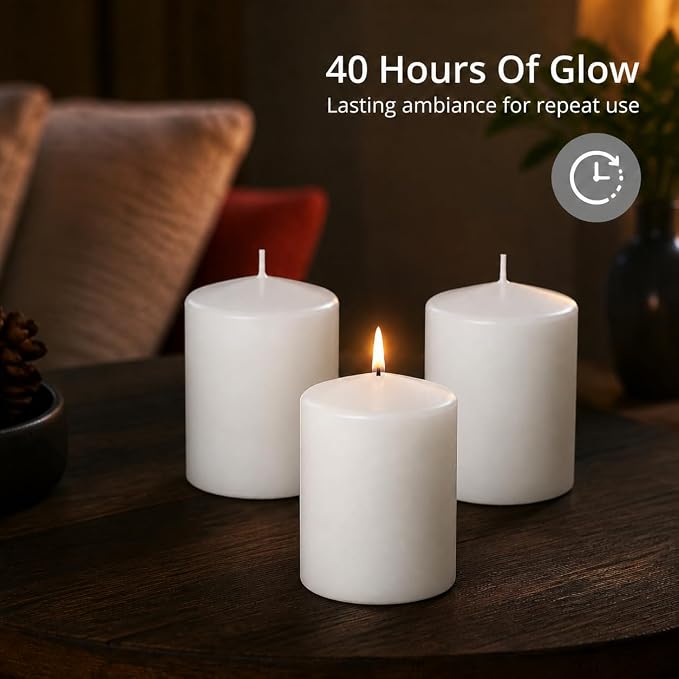 yummi 3" x 4" White Round Pillar Candles - 3 per Pack