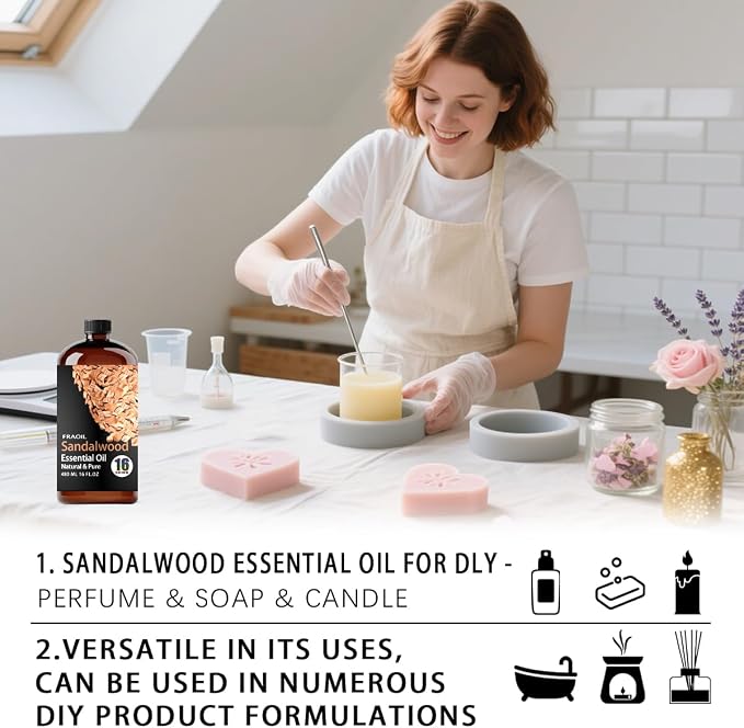 Sandalwood Essential Oil, Sandalwood Oil 16 Fl Oz 480 ML for Diffuser Humidifier Yoga Cleaning DIY Candle Soap Making Perfume Gift Essential Oils