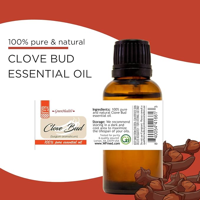 Clove Bud Essential Oil – 8 fl oz (237 ml) Aluminum Bottle w/Plug Cap – 100% Pure & Natural Essential Oil – Strong Warm Aroma for Relaxation, Energy & DIY – GreenHealth