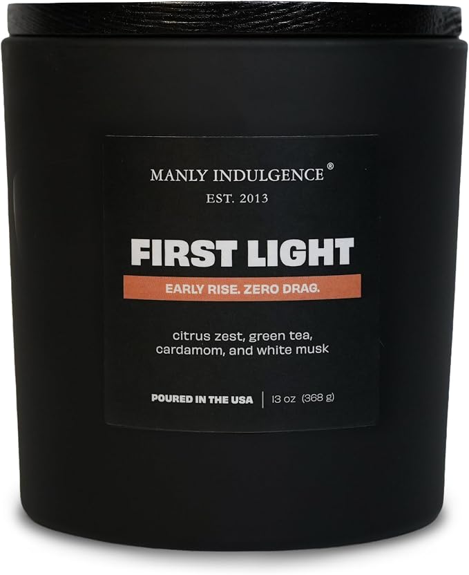 Manly Indulgence First Light Scented Candle, 2 Wick, 13 oz, Premium Soy Blend Wax, Candles for Home Scented - Made in The USA