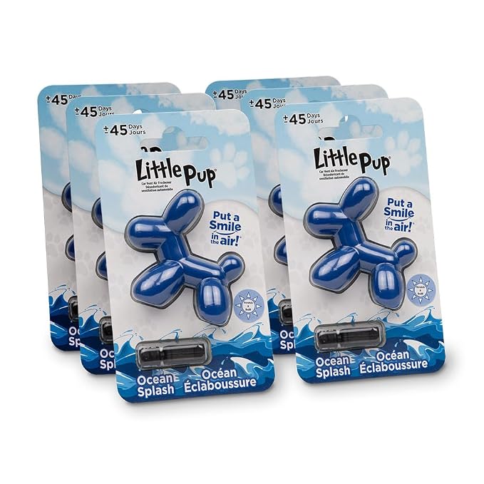 Little Pup 96603-6PK Ocean Splash Scent, Car Air Freshener, Clips to A/C Air Vent, Alcohol-Free Fragrance Oil, Non-Hazardous and Non-Toxic Plastic, Set of 6