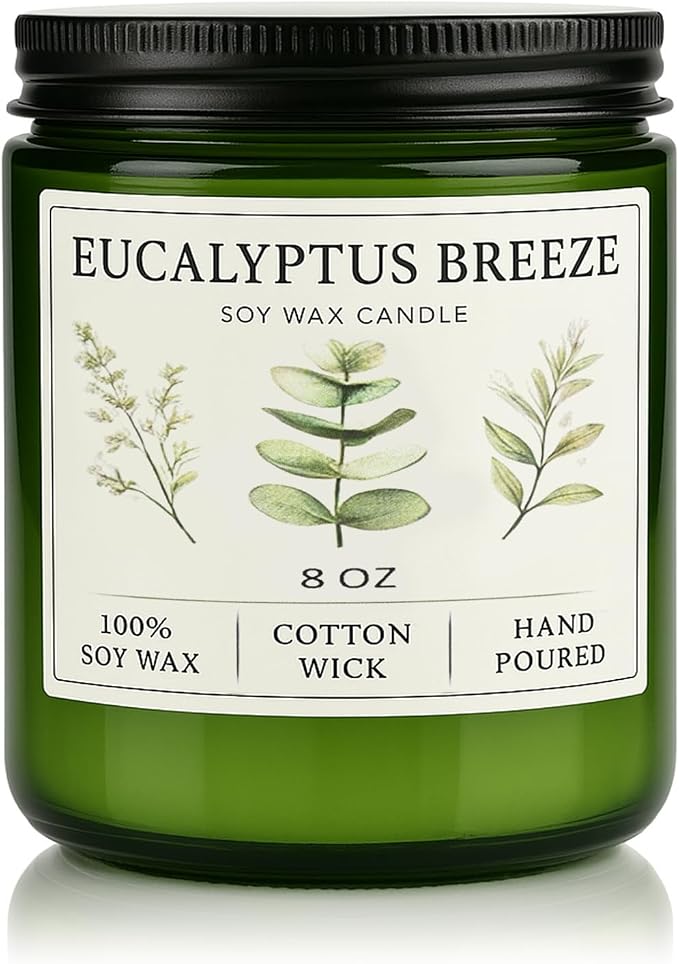 Eucalyptus & Mint Candles for Home Scented, 40 Hours Burn Soy Candle Gift for Women Stress Relief, Meditation, Yoga, Relaxing, Natural Soy Wax for Men and Women, 8oz