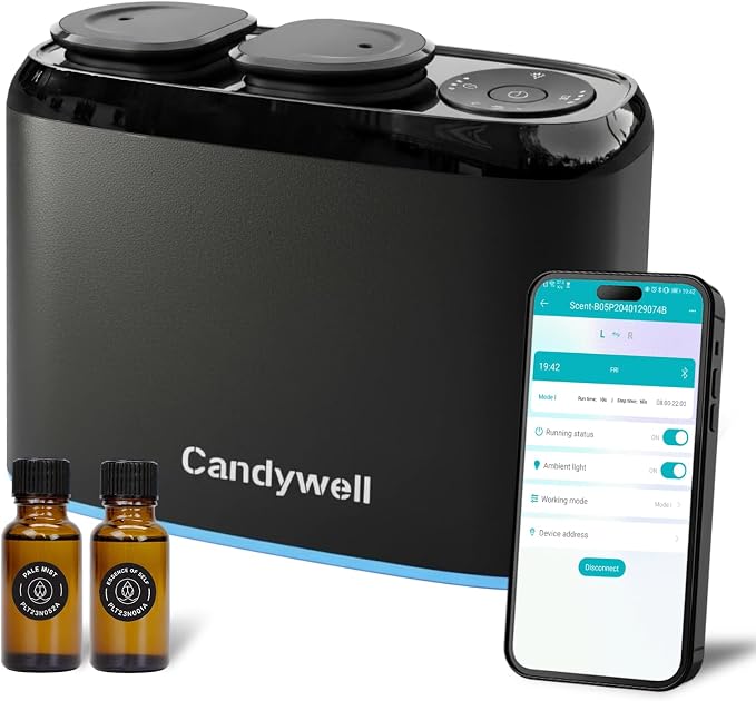 Smart Essential Oil Diffuser with Dual Nozzle & App Control, Waterless Diffuser for 1500 Sq Ft, with 4 Timer & 4 Mist Levels, Hotel Scent Diffuser for Home & Office