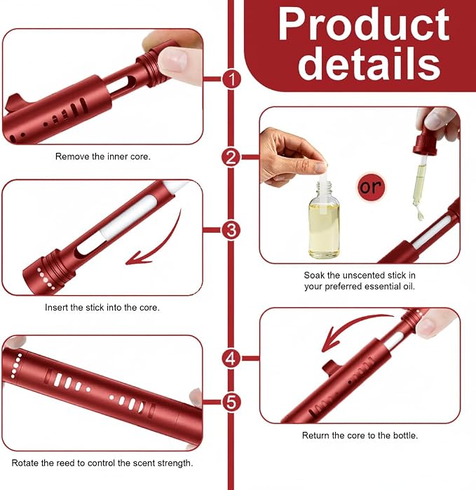 2 Pack Car Essential Oil Diffuser Vent Clip, Aluminum Essential Oil Car Diffuser Vent Clip Kit with 12 Pcs Odorless Sticks, Vent Clip for Cars, Office, Kitchen (Red, 2 Pcs)