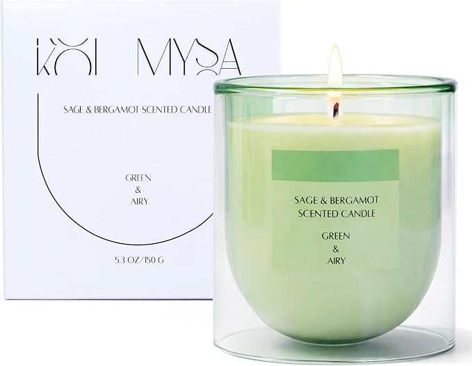 Sage Citrus Scented Green Candles, Natural Soy Non Toxic Single Wick Aromatherapy Candle for Home Decor, Summer Fragrance