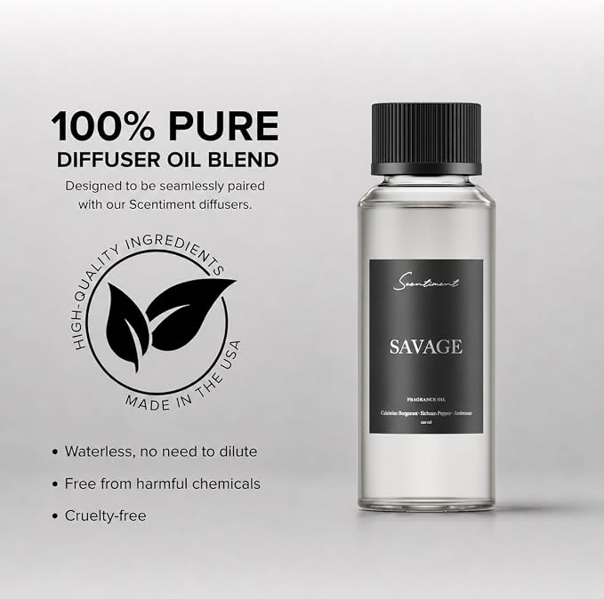 Scentiment Savage Diffuser Oil - Premium Hotel Scent with Notes of Calabrian Bergamot, Sichuan Pepper & Ambroxan Home Scent, Hotel Fragrance Oil Diffuser Refill - 4.06 fl oz (120 mL)