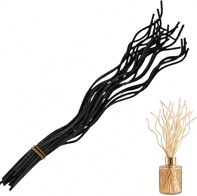 10Pcs Wavy Rattan Reed Diffuser Sticks, Natural Rattan Fragrance Aromatherapy Volatile Replacement Refill Essential Sticks (Black)