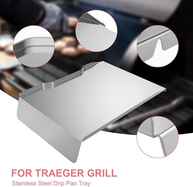 BAC506 Drip Pan Tray Replacement for Traeger Ironwood 650 Pellet Grills, Drip Pan Heat Baffle Compatible with Traeger KIT0438 Part, Stainless Steel Traeger Pellet Grill Assossories