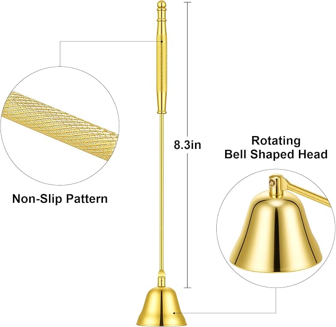 Vaincre Stainless Steel Candle Snuffer - Gold Candle Extinguisher with Long Handle, Decorative Snuffer Accessory for Putting Out Wick Flame Safely