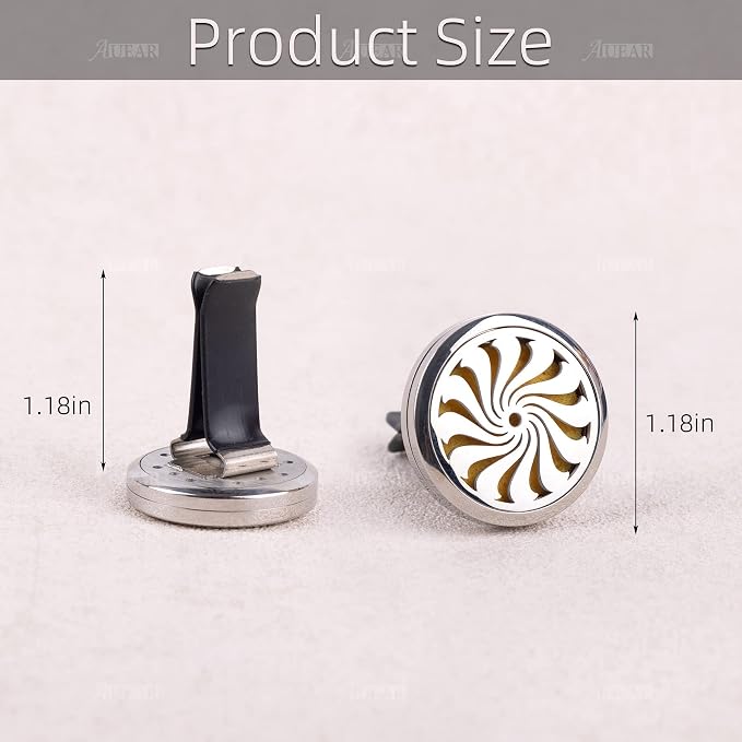 AUEAR, Car Diffuser Vent Clips Aromatherapy Essential Oil 30mm Stainless Steel Air Fresheners Lockets with 10 Felt Refill Pads for Women Men (Style F)
