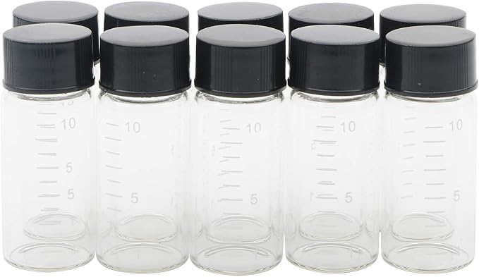 Kesell 10-Pack 10ml (0.338oz, 2.7dram) Premium10ml Borosilicate Glass Vials with Caps - Clear, Graduated - Ideal for Samples