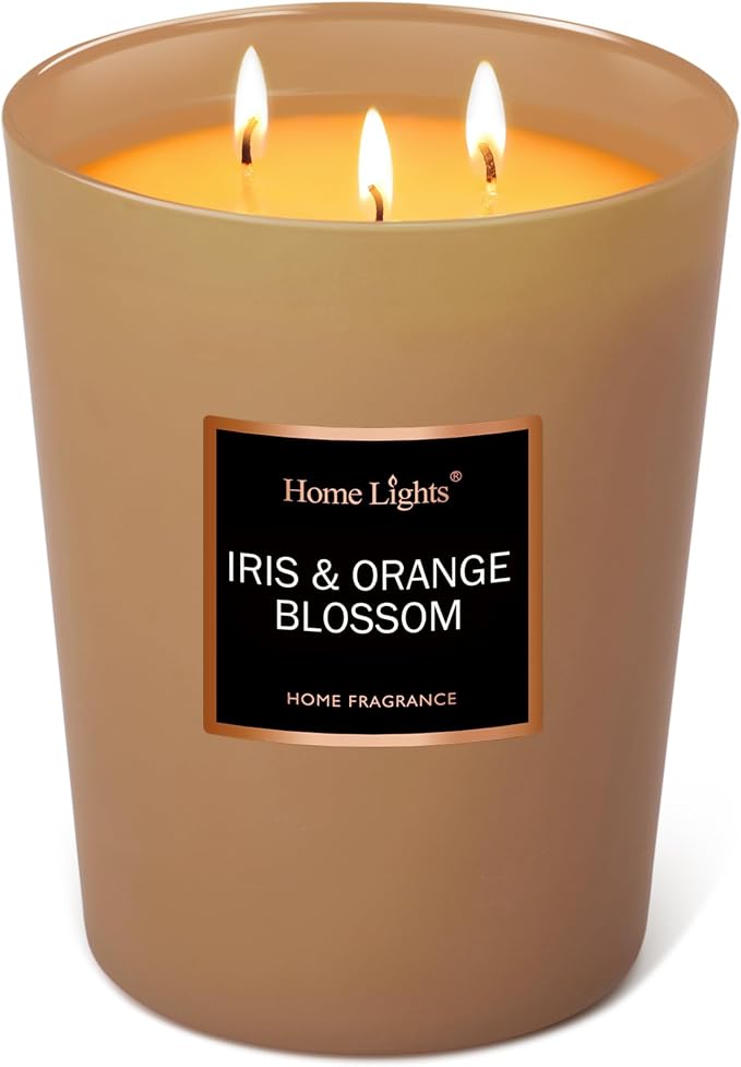 HomeLights Scented Candles | Large Jar Candle-33.3 Oz. Natural Soy Aromatherapy Candles | Up to 130 Hours Burn Time with 3 Cotton Wicks, Home Decorative Fragrance Candle Gift - Iris & Orange Blossom