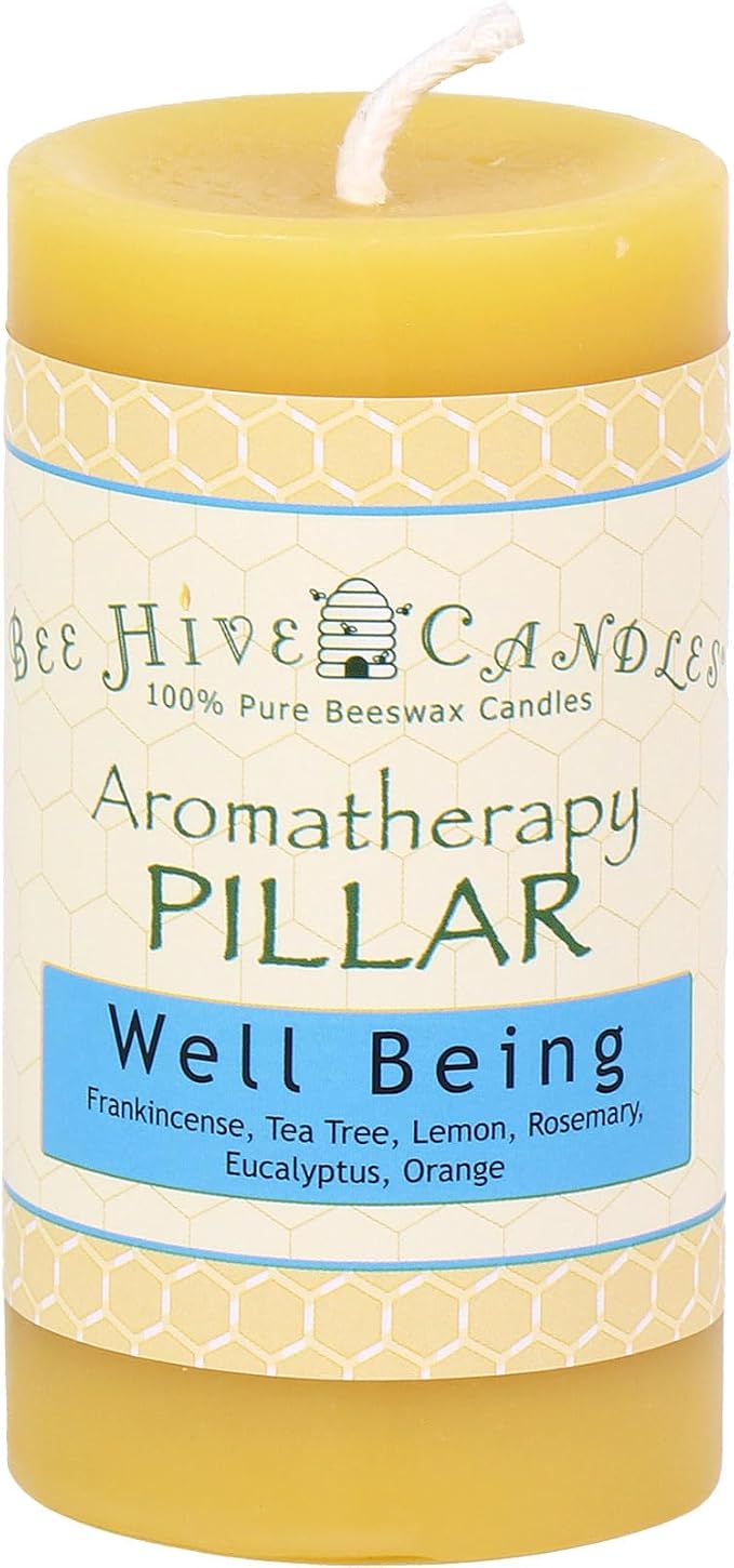 Bee Hive Candles 100% Pure Beeswax Aromatherapy Pillar Candle (2" x 3", Well Being)