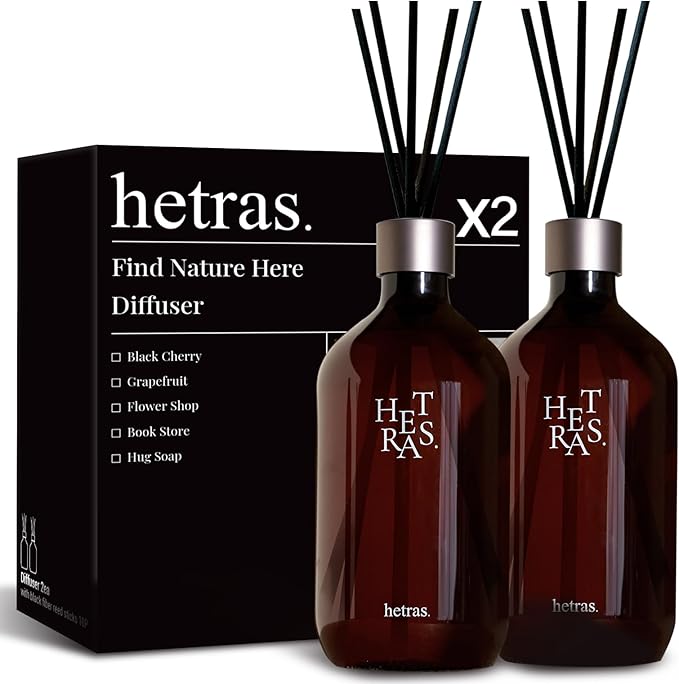 hetras Premium Reed Diffuser Set (Flower Shop Scent)–Large Capacity Value 2-Pack | 16.9 fl.oz (500ml) x 2 Bottles with 10 Reed Sticks Total | Fresh Freesia & Rose Floral Aroma | Luxury Decor & Gift