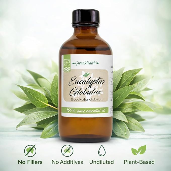 GreenHealth Eucalyptus Essential Oil 4 fl oz – 100% Pure & Natural – Aromatherapy Oil for Diffuser, Air Freshener, Cleaning, Home Fragrance – Therapeutic Grade – Large Value Size