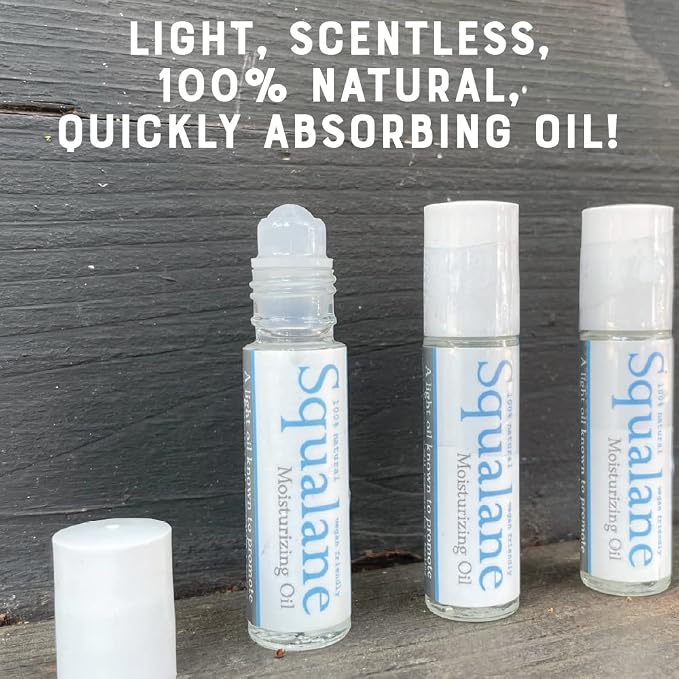 Rinse Bath & Body Squalane Essential Oil Roll On - Pure & Natural For Face and Body | Light and Fast Absorbing | Cell Elasticity,Lines & Wrinkles | Squalane Oil From Olive Plant |.35oz