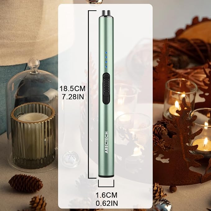 ARECTECH Electric Candle Rechargeable Lighter Arc Plasma Lighter for Candle Kitchen Camping Christmas Type-C Green Windproof
