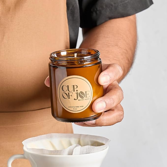 9 oz Coffee Scented Candle, Fresh Espresso Candle, Macchiato Coffee Candles, Large Jar Candles for Women, Gift for Men and Women, Amber Glass