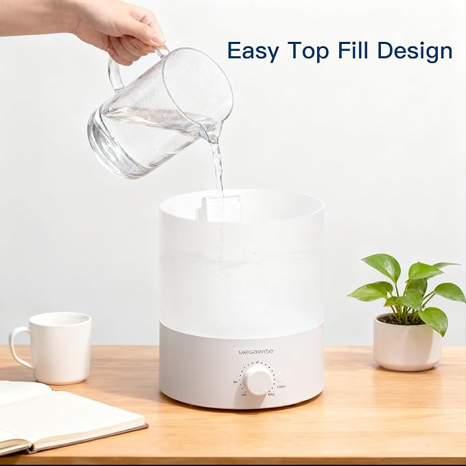 Megawise Cool Mist Humidifiers for Bedroom, 2L Tank Ultra-Quiet Humidifier for Large Room, 40H Runtime with 7 Color Ambient Light, Auto Shut-Off Protection