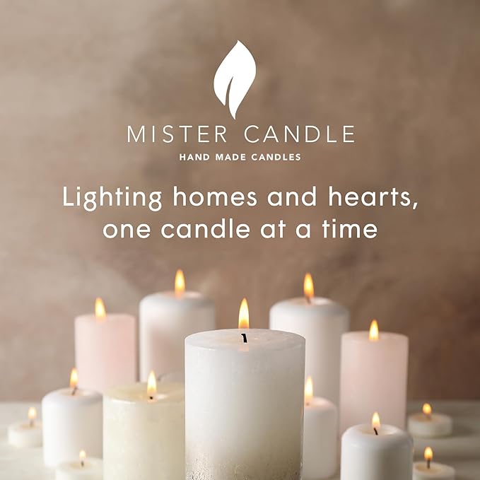 Mister Candle 4" x 4" White Pillar Candles Set of 2 – Unscented, Smokeless, Dripless Handmade Paraffin Wax Candles – Long 80 Hour Burn Time – Decorative Centerpiece & Home Decor Candle Set
