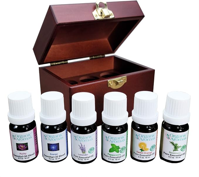 Favorites Sampler Wooden Box of Six 100% Pure Essential Oils for Aromatherapy - Therapeutic Grade - for Use Diffusers