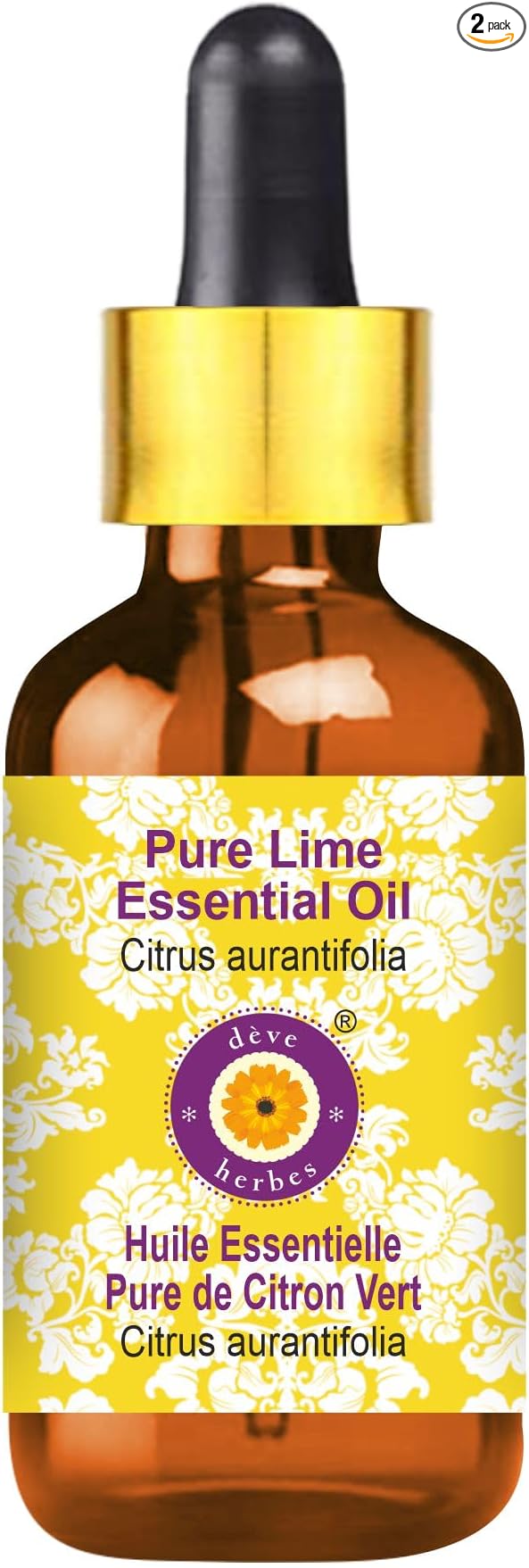 Deve Herbes Pure Lime Essential Oil (Citrus aurantifolia) with Glass Dropper Steam Distilled 50ml (1.69 oz)