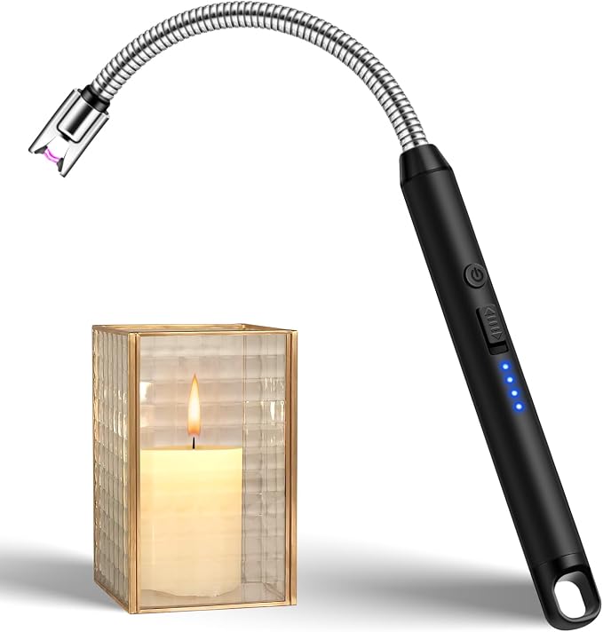 LcFun Candle Lighter with 360° Flexible Neck & Safety Lock, Windproof USB Rechargeable Electric Lighter Gift Sets, Flameless Arc Long Lighters Matches for Grill, BBQ, Camping, Fireplace, Stove