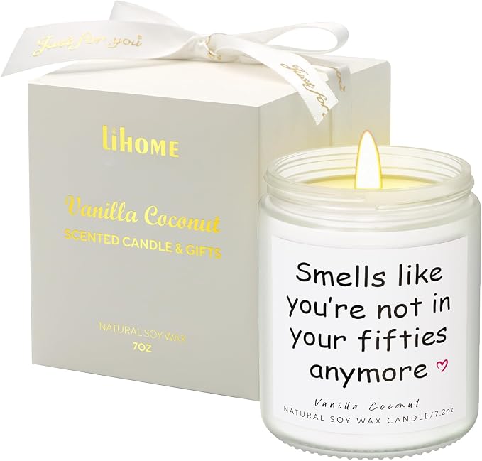 Lihome 60th Birthday Gifts for Her Him– Funny Birthday Candle & Decorations, Best Friend Gift Idea – Natural Soy Wax Vanilla Coconut Scented Candle (7oz)