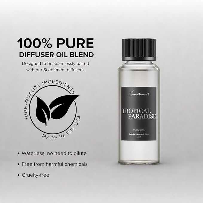 Scentiment Tropical Paradise Diffuser Oil - Premium Hotel Scent with Notes of Grapefruit, Green Apple & Musk Home Scent, Hotel Fragrance Oil Diffuser Refill - 4.06 fl oz (120 mL)