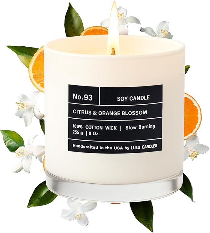 Lulu Candles | Citrus & Orange Blossom | Luxury Scented Soy Jar Candle | Hand Poured in The USA | Highly Scented & Long Lasting (9 Oz.)