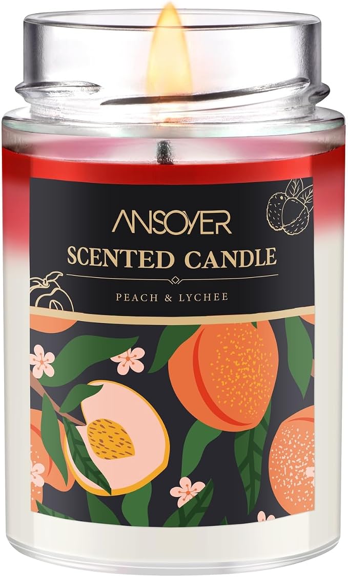 Scented Soy Candles, Peach & Lychee, 11oz | Aromatherapy Jar Candle, 70 Hour Burn Time, Long Lasting, Gift Candle