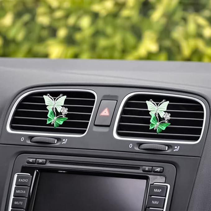 1PC Car Air Fresheners Vent Clips, Cute Dual Butterfly Diamond Rhinestone Car Vent Clip, Air Outlet Perfume Diffuser, Sparkly Bling Car Interior Decoration Accessories for Girls Women