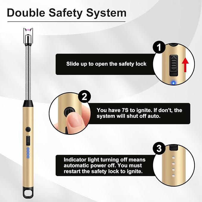 LcFun Candle Lighter with 360° Flexible Neck & Safety Lock, Windproof USB Rechargeable Electric Lighter Gift Sets, Flameless Arc Long Lighters Matches for Grill, BBQ, Camping, Fireplace, Stove