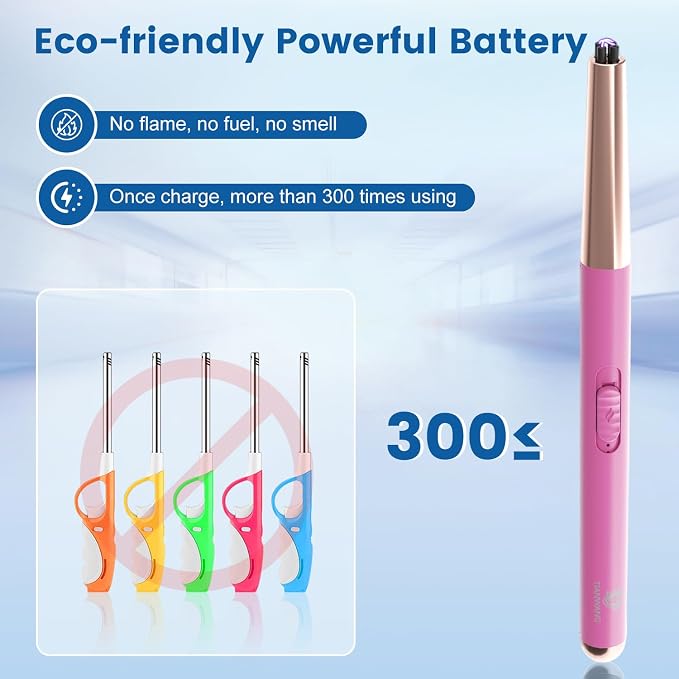 Electric Candle Lighter USB Rechargeable with Safety Lock & LED Display, Windproof Flameless Pink Lighter for BBQ, Camping, Kitchen, Gifts for Women Men(Summer Pink)