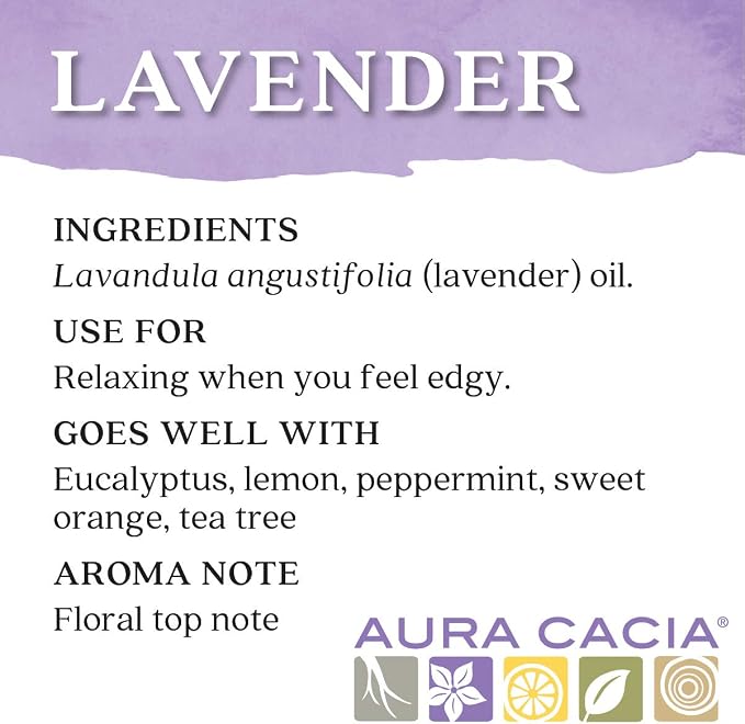 Aura Cacia 100% Pure Lavender Essential Oil | GC/MS Tested for Purity | 60 ml (2 fl. oz.) | Lavandula angustifolia