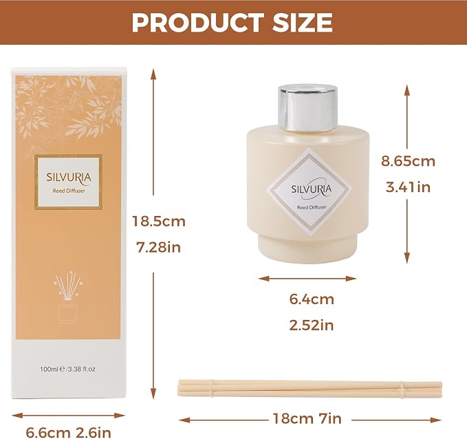 Reed Diffuser Set,100ml(3.38oz) Lavender Vanilla Essential Oil Diffuser with 6 Sticks,Home Fragrance for Bedroom,Living Room,Bathroom,Perfect Home Decor Gift